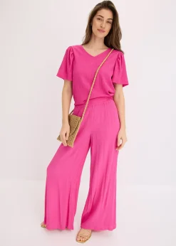 Pantalon taille élastiquée en viscose fluide