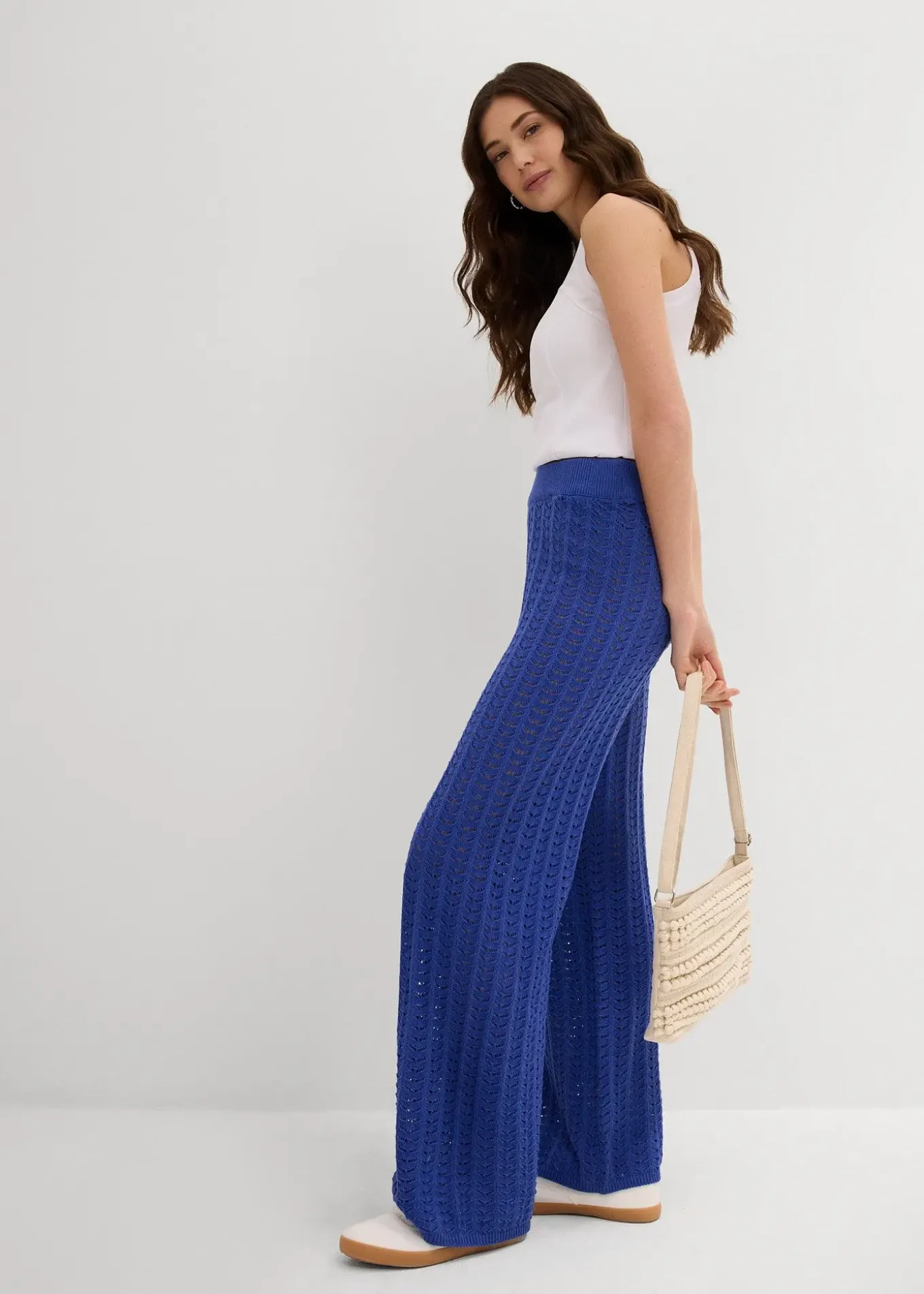 Pantalon taille élastiquée en maille ajourée