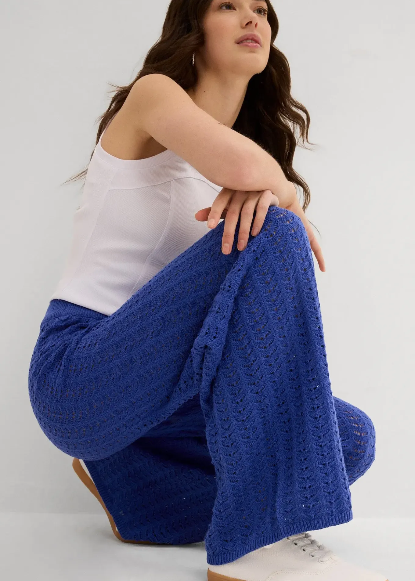 Pantalon taille élastiquée en maille ajourée