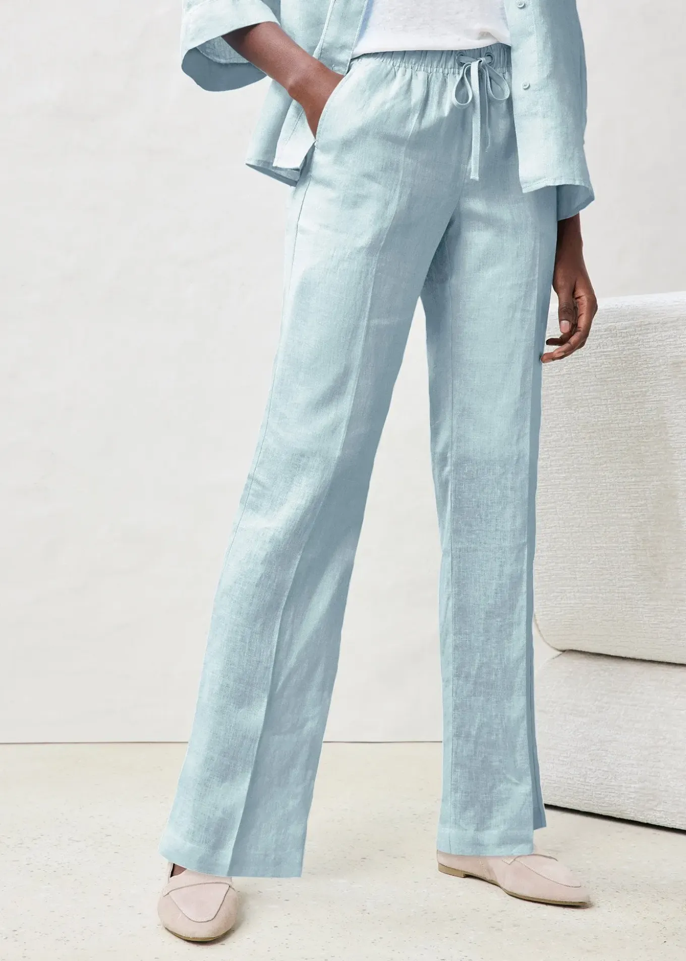 Pantalon taille élastiquée 100% lin