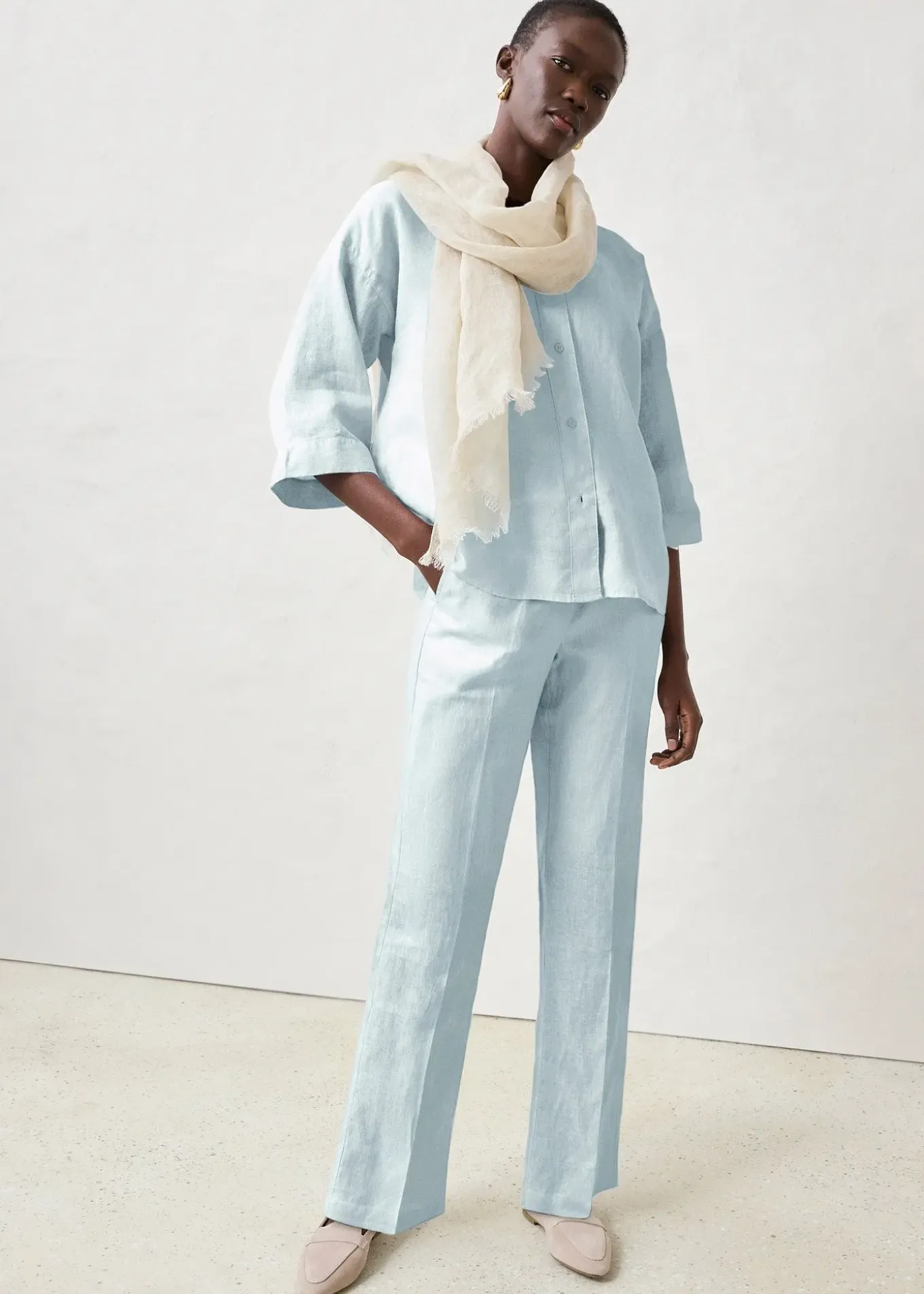 Pantalon taille élastiquée 100% lin