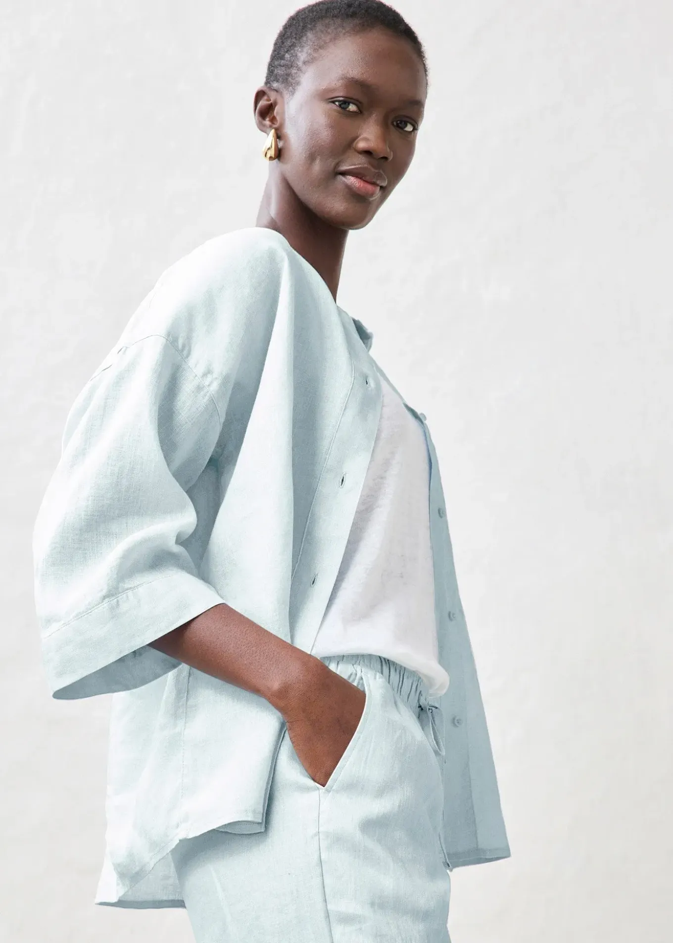 Pantalon taille élastiquée 100% lin