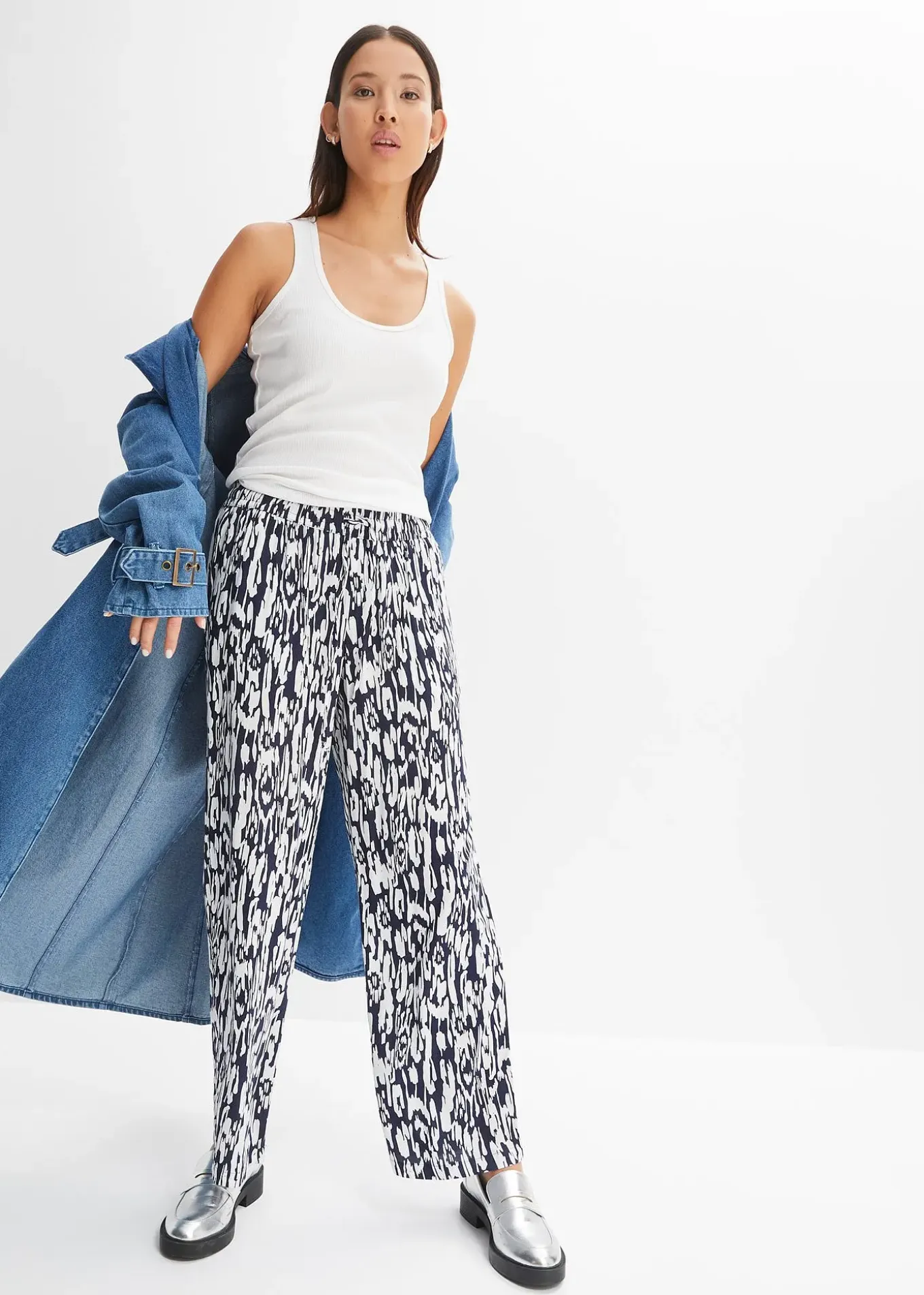 Pantalon taille élastiquée en viscose fluide