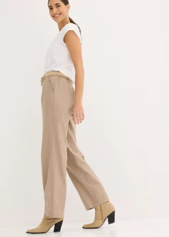 Pantalon tissé en lin et coton