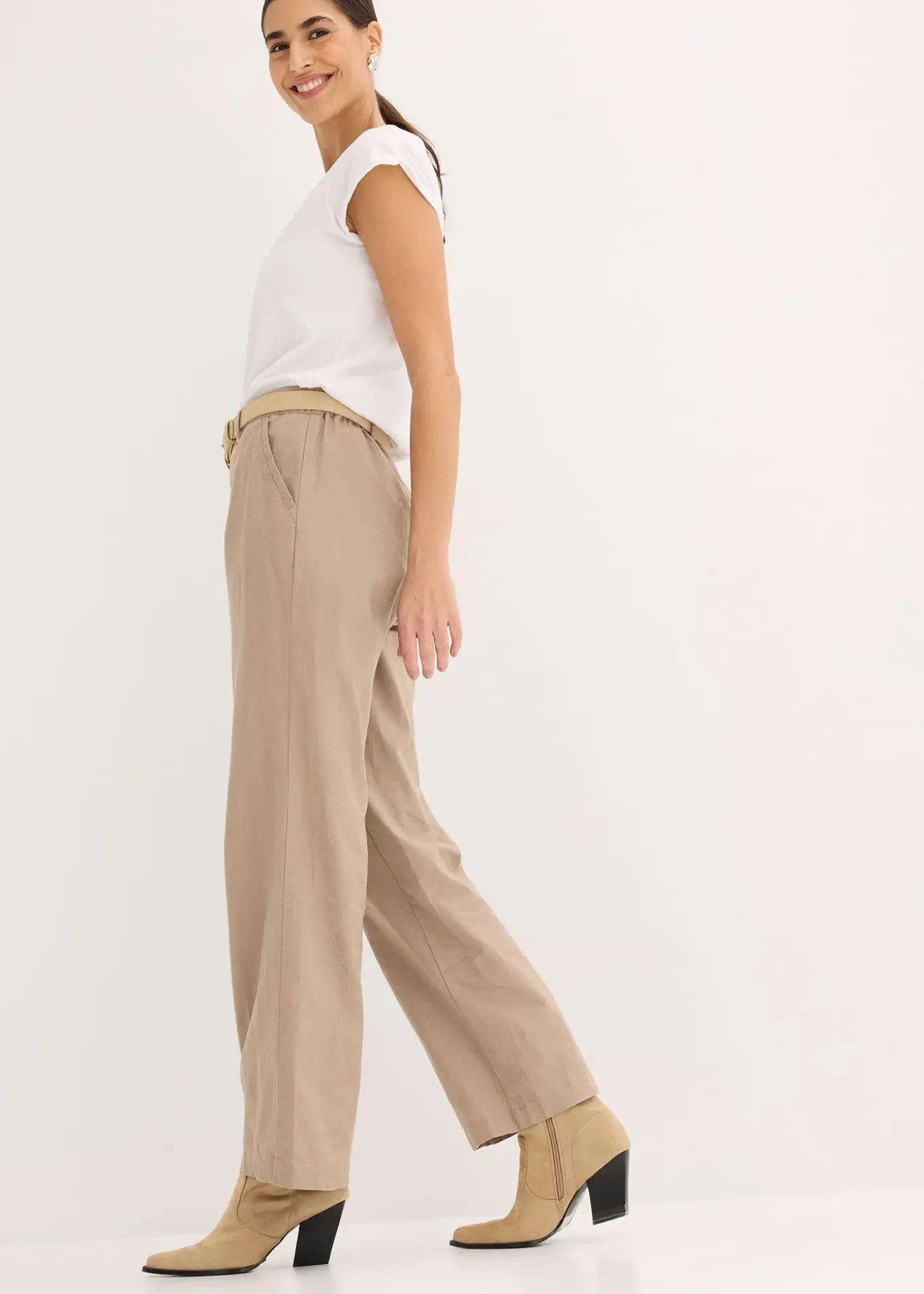 Pantalon tissé en lin et coton