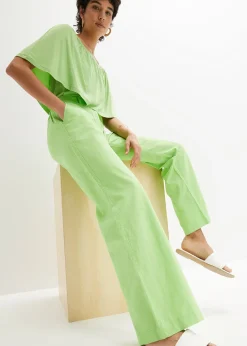 Pantalon tissé en lin et coton