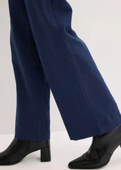 Pantalon tissé en lin et coton