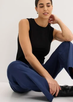 Pantalon tissé en lin et coton