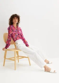 Pantalon tissé en lin et coton