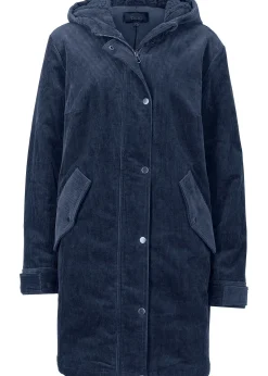 Parka chaude en velours côtelé avec capuche doublée polaire, coupe trapèze