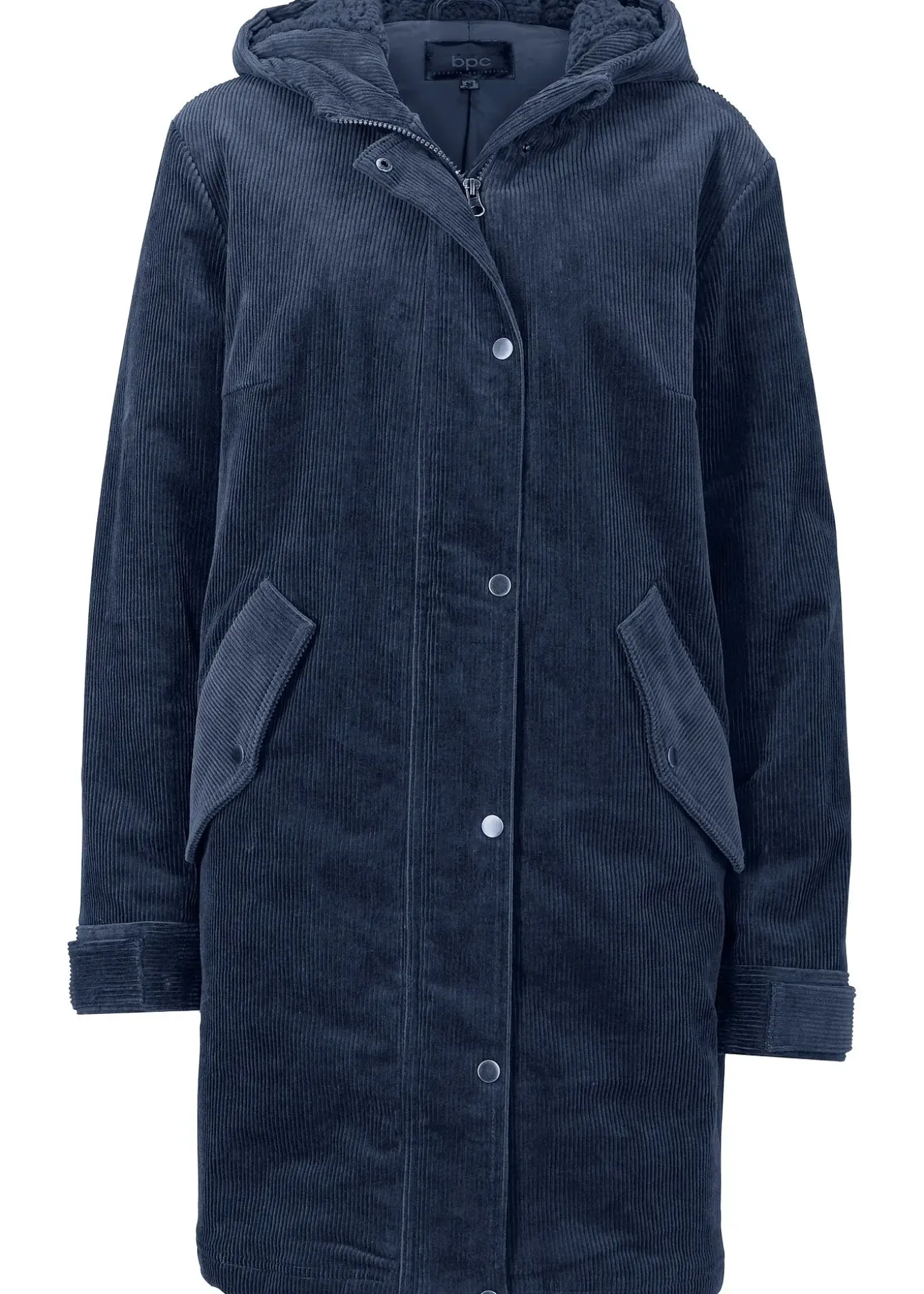 Parka chaude en velours côtelé avec capuche doublée polaire, coupe trapèze