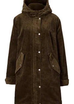 Parka chaude en velours côtelé avec capuche doublée polaire, coupe trapèze