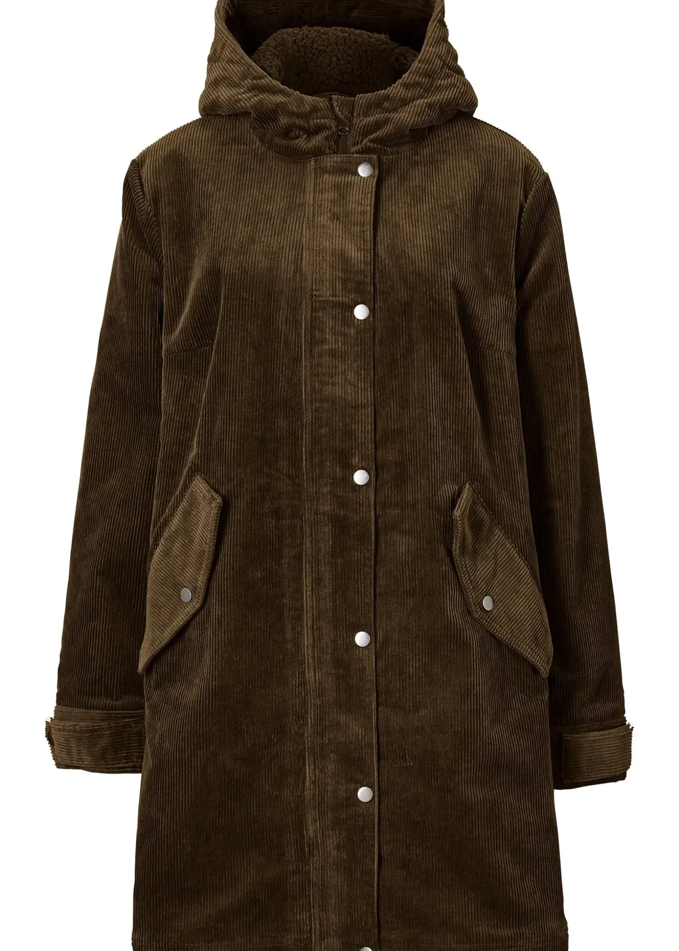 Parka chaude en velours côtelé avec capuche doublée polaire, coupe trapèze