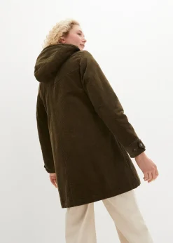 Parka chaude en velours côtelé avec capuche doublée polaire, coupe trapèze