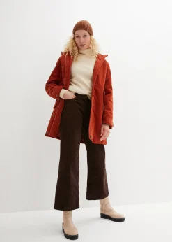 Parka chaude en velours côtelé avec capuche doublée polaire, coupe trapèze