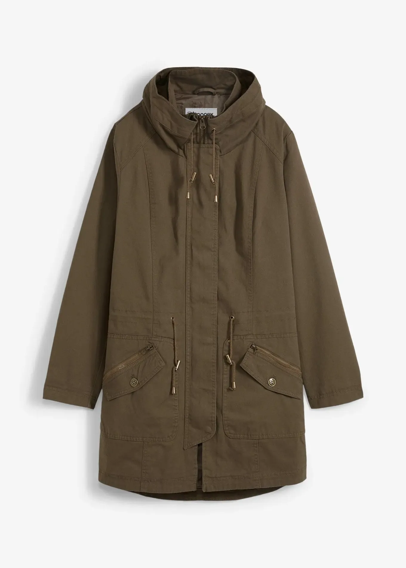 Parka courte en coton à col montant, cintrée