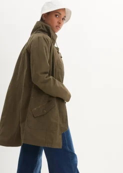 Parka courte en coton à col montant, cintrée