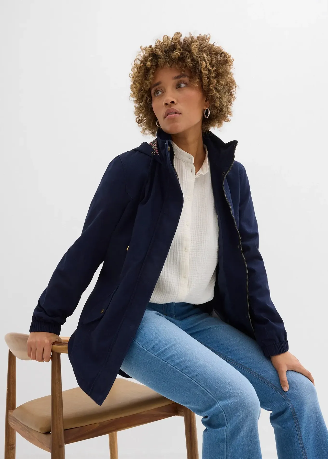 Parka de mi-saison en coton avec capuche imprimée