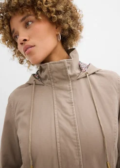 Parka de mi-saison en coton avec capuche imprimée