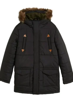Parka d’hiver à détails enduits et capuche bordée