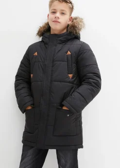 Parka d’hiver à détails enduits et capuche bordée