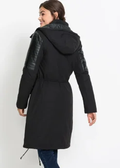 Parka longue à empiècement contrastant