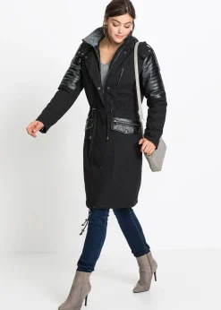Parka longue à empiècement contrastant