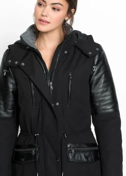 Parka longue à empiècement contrastant