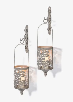 Photophores muraux effet patiné (2 photophores + 2 supports)