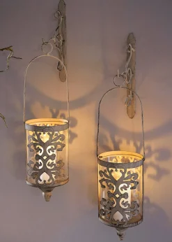 Photophores muraux effet patiné (2 photophores + 2 supports)