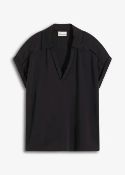 Polo en maille piquée de viscose avec empiècement en dentelle