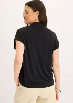 Polo en maille piquée de viscose avec empiècement en dentelle