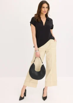 Polo en maille piquée de viscose avec empiècement en dentelle