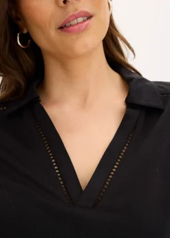 Polo en maille piquée de viscose avec empiècement en dentelle