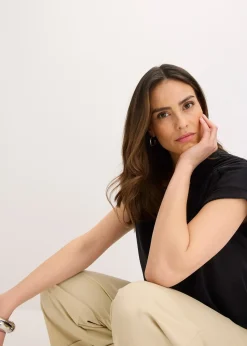 Polo en maille piquée de viscose avec empiècement en dentelle