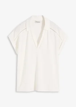 Polo en maille piquée de viscose avec empiècement en dentelle