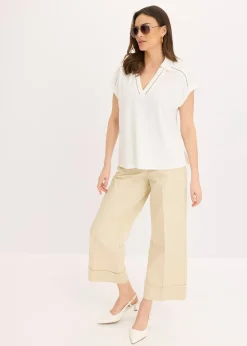 Polo en maille piquée de viscose avec empiècement en dentelle