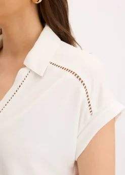 Polo en maille piquée de viscose avec empiècement en dentelle