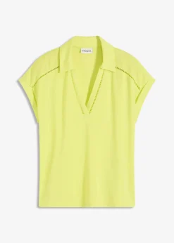 Polo en maille piquée de viscose avec empiècement en dentelle