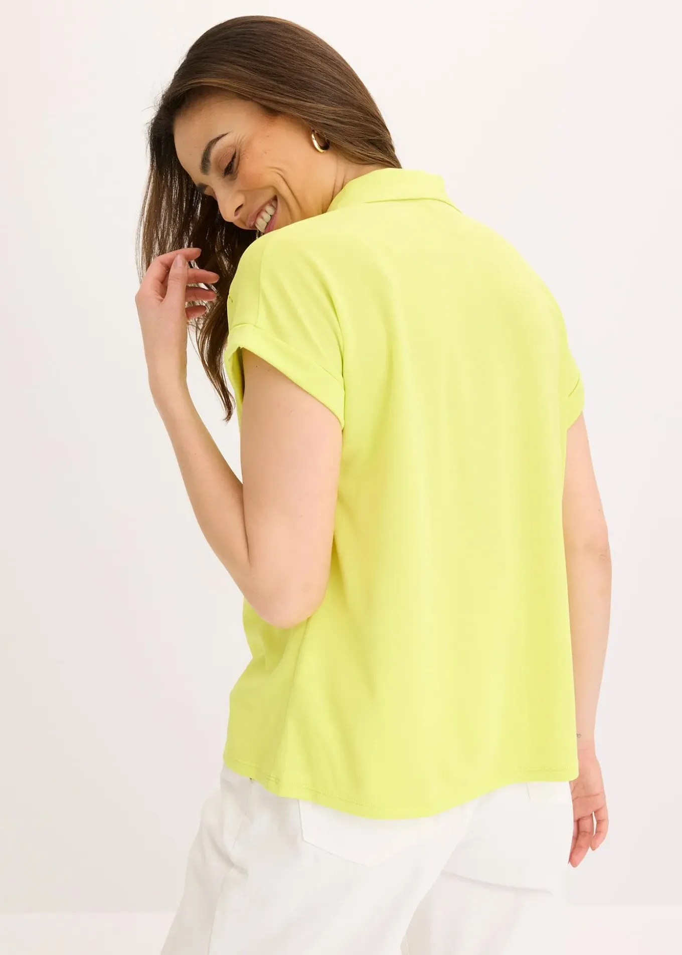 Polo en maille piquée de viscose avec empiècement en dentelle