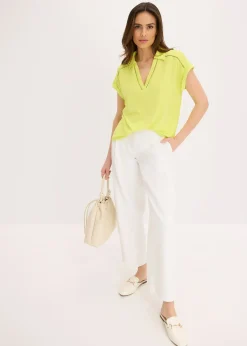 Polo en maille piquée de viscose avec empiècement en dentelle