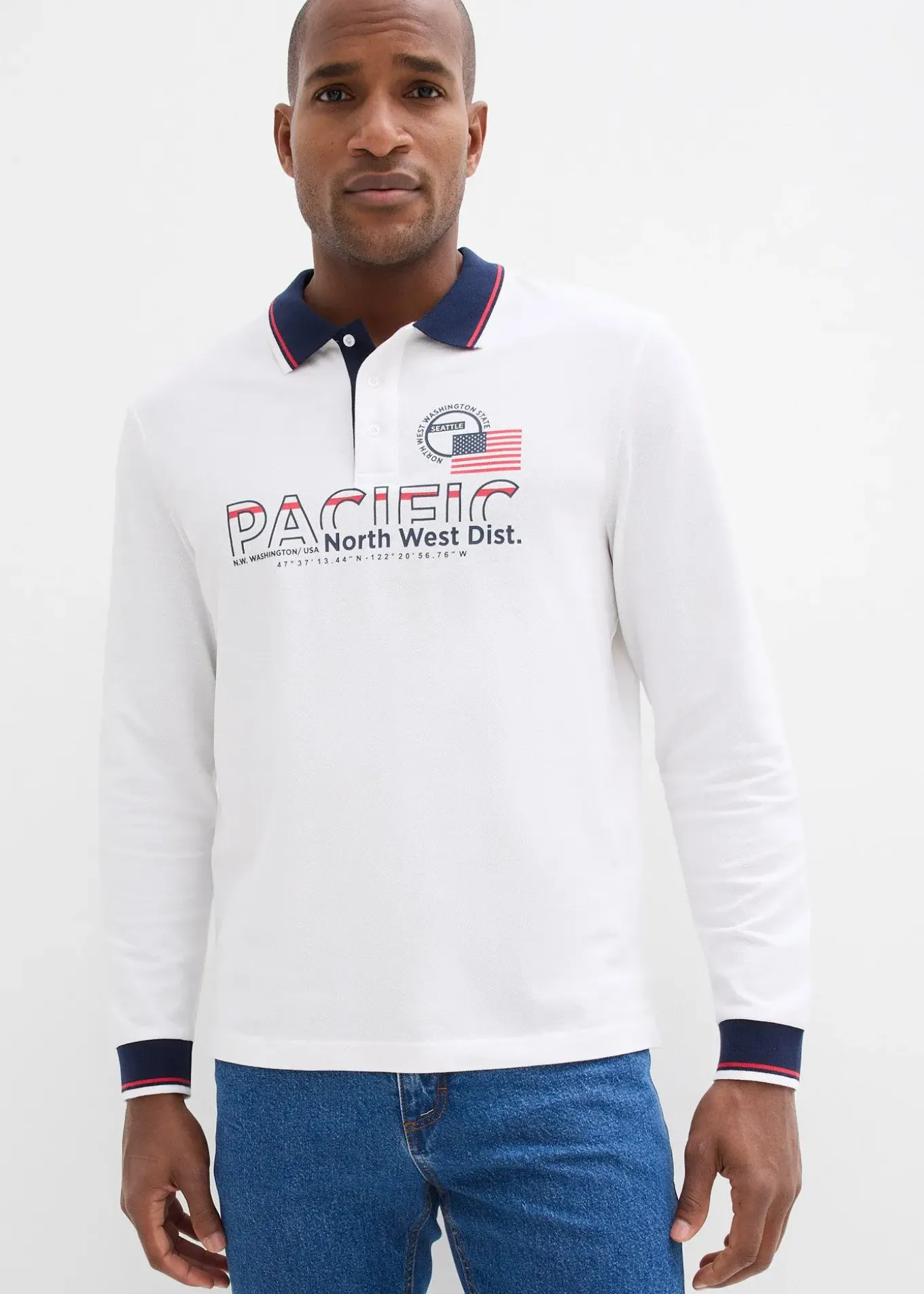 Polo manches longues en maille piquée 100% coton