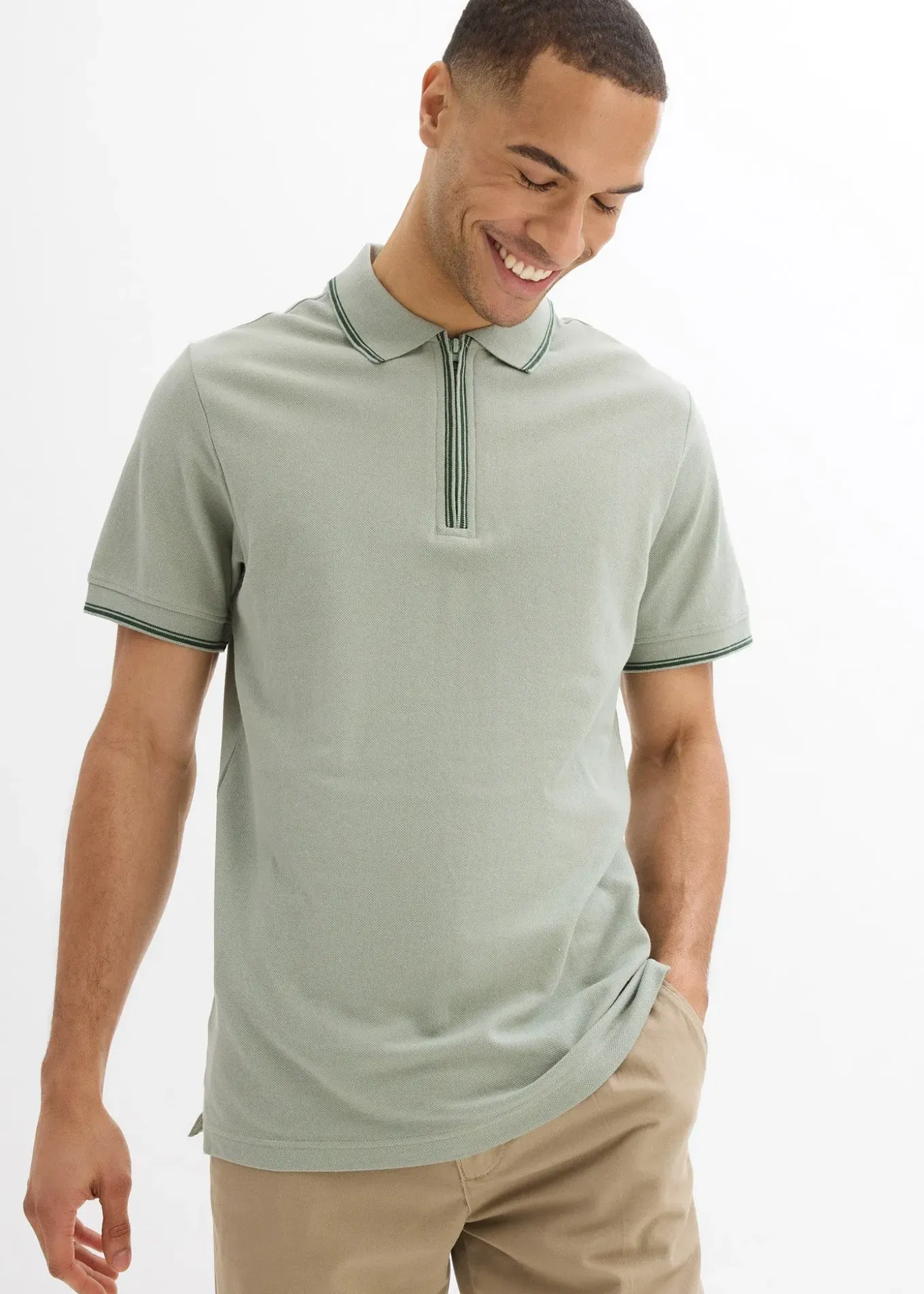 Polo zippé en maille piquée 100% coton