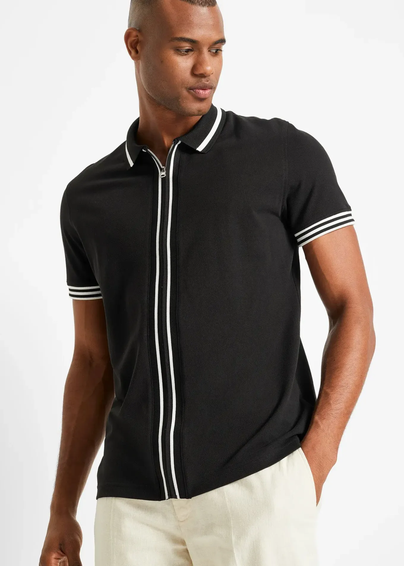 Polo zippé en maille piquée 100% coton