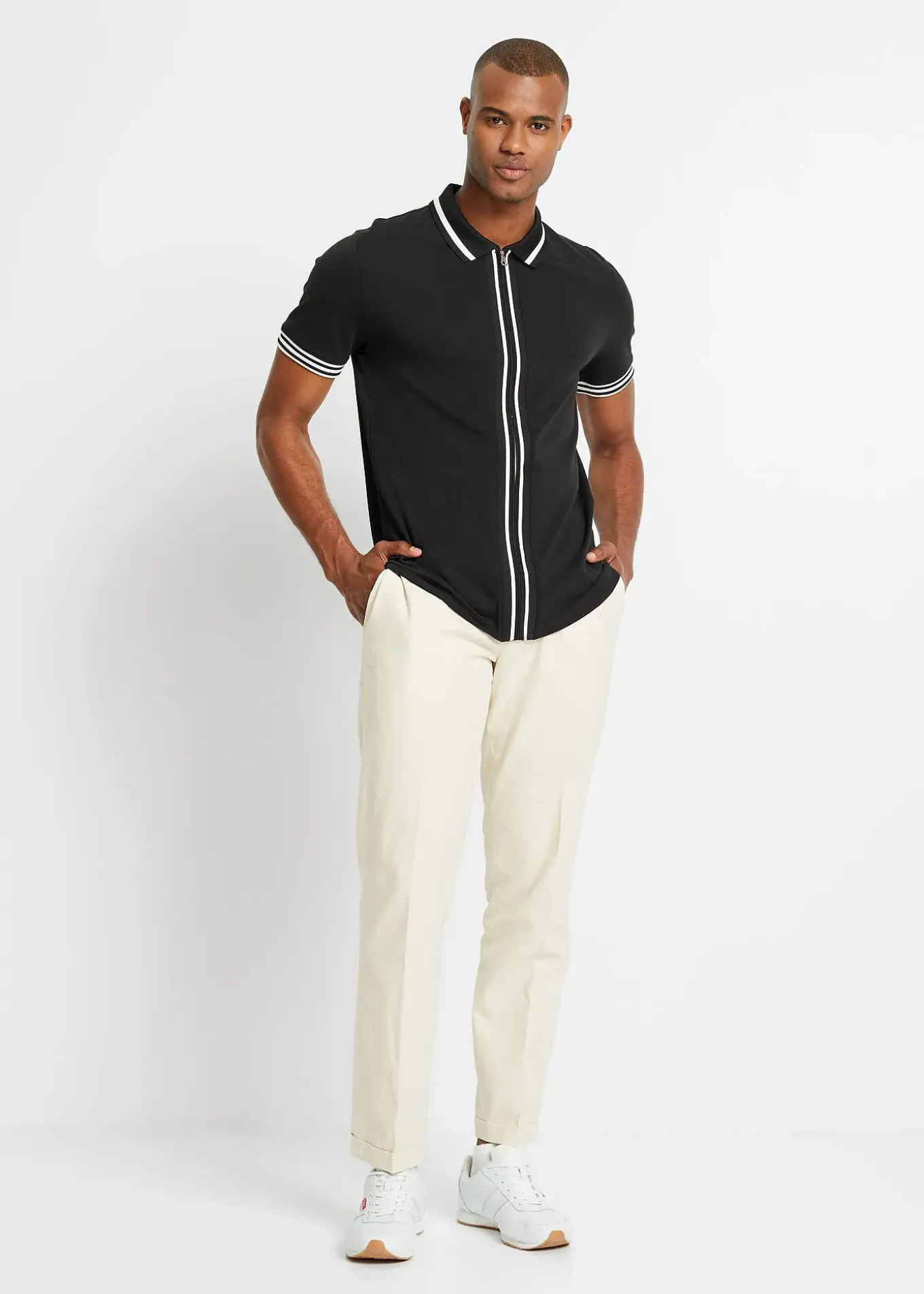 Polo zippé en maille piquée 100% coton