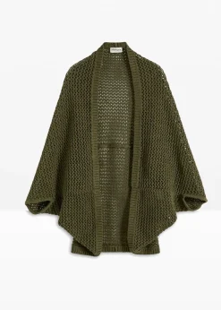 Poncho à motif ajouré, avec lin