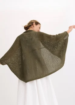 Poncho à motif ajouré, avec lin