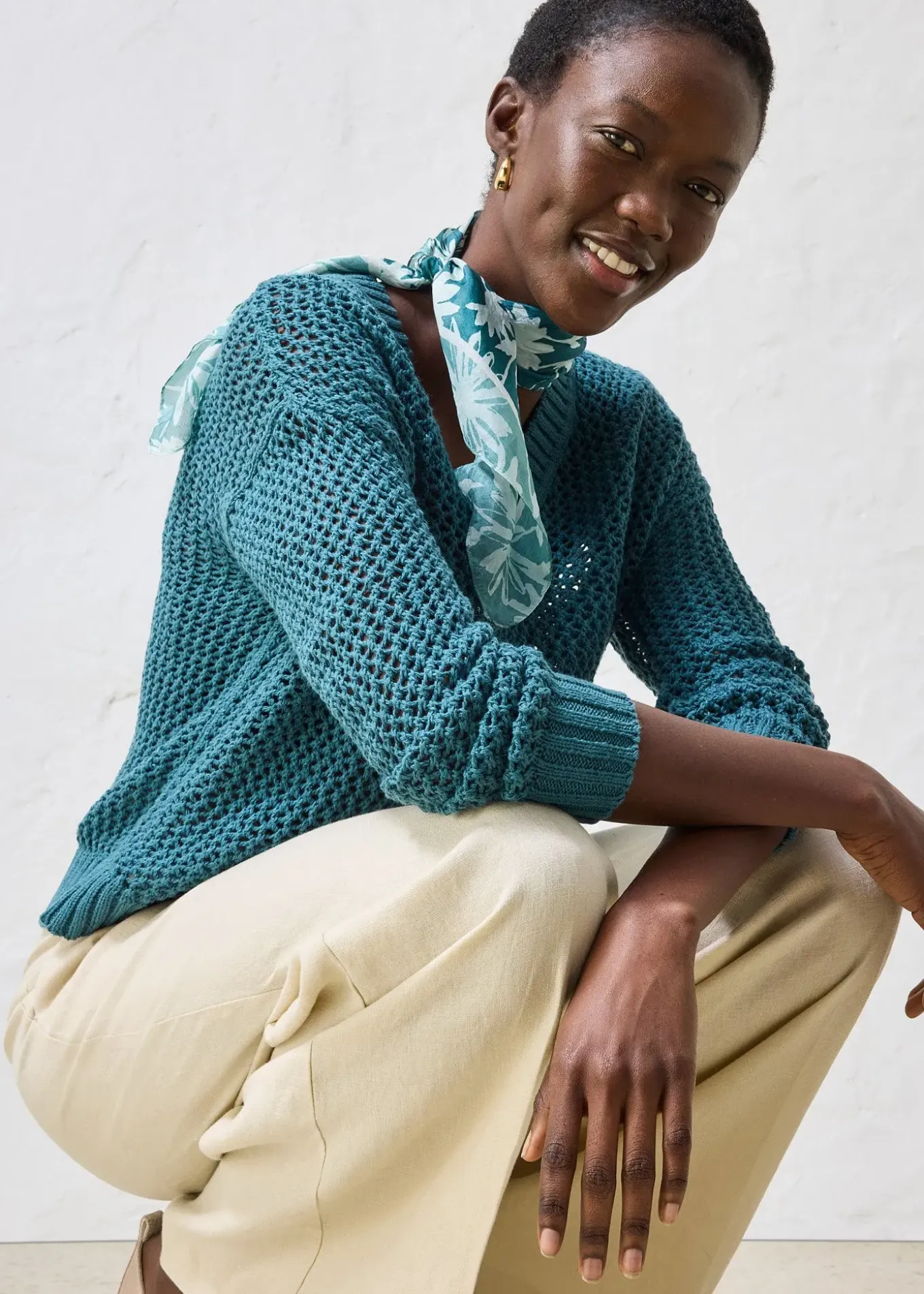 Pull ajouré en lin mélangé