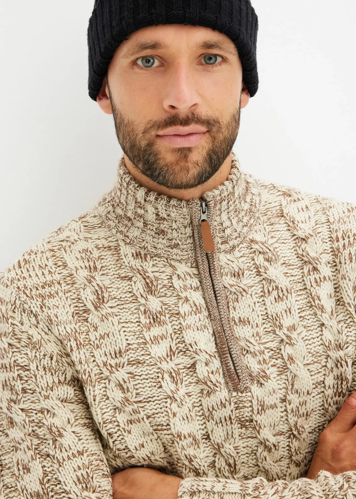 Pull camionneur chiné à torsades