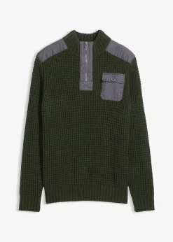 Pull camionneur en grosse maille avec empiècements en tissu